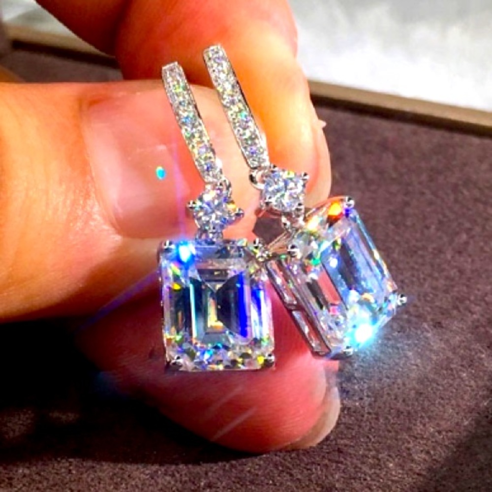 🆕925 Sterling Silver Diamond Drop Earrings